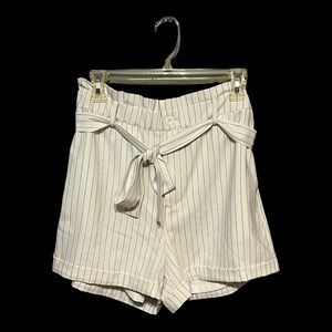 Jade Melody Tam Ivy Lane Pleated Cuffed Sash Shorts Medium White Black Stripe
